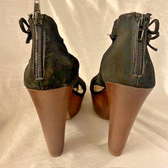 Report Platform Heels Ankle High Shoes Black Womens 7 Open Toe Faux Suede - Picture 6 of 8